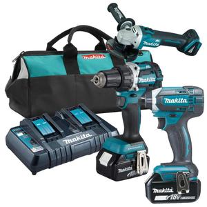 MAKITA DGA513Z + DDF484Z + DTD152Z aku. szlifierka katowa 125mm, wiertarko-wkrtarka 54Nm, kluczyk udarowy 1/4" 165Nm 18V z 2 aku.3.0Ah - 2861467146