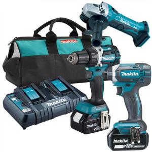 MAKITA DGA452Z + DDF484Z + DTD152Z aku. szlifierka katowa 115mm, wiertarko-wkrtarka 54Nm, kluczyk udarowy 1/4" 165Nm 18V z 2 aku.3.0Ah - 2861467154