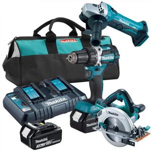 MAKITA DDF484Z + DGA452Z + DHS710Z aku. wiertarko-wkrtarka 54Nm + szlifierka katowa 115m, pilarka tarczowa 190mm 18V z 2 aku.3.0Ah - 2868313277