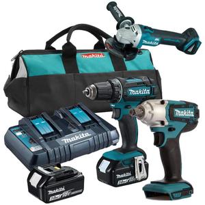 MAKITA DDF482Z + DGA504Z + DTW190Z aku. wiertarko-wkrtarka 62Nm + szlifierka katowa 125mm, klucz udarowy 190Nm 1/2" 18V z 2 aku.3.0Ah - 2877733364