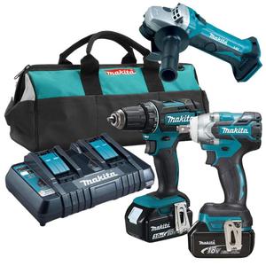 MAKITA DDF482Z + DGA452Z + DTW285Z aku. wiertarko-wkrtarka 62Nm + szlifierka katowa 115mm, klucz udarowy 280Nm 1/2" 18V z 2 aku.3.0Ah - 2861467177