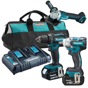 MAKITA DDF482Z + DGA504Z + DTW285Z aku. wiertarko-wkrtarka 62Nm + szlifierka katowa 125mm, klucz udarowy 280Nm 1/2" 18V z 2 aku.3.0Ah - 2861467178