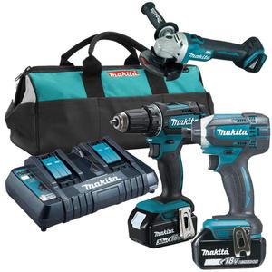 MAKITA DDF482Z + DGA504Z + DTD152Z aku. wiertarko-wkrtarka 62Nm + szlifierka katowa 125mm, kluczyk udarowy 165Nm 1/4" 18V z 2 aku.3.0Ah - 2861467179