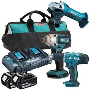 MAKITA DDF453Z + DGA452Z + DTW190Z aku. wiertarko-wkrtarka 42Nm + szlifierka katowa 115mm, klucz udarowy 190Nm 1/2" 18V z 2 aku.3.0Ah - 2877733365