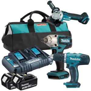 MAKITA DDF453Z + DGA504Z + DTW190Z aku. wiertarko-wkrtarka 42Nm + szlifierka katowa 125mm, klucz udarowy 190Nm 1/2" 18V z 2 aku.3.0Ah - 2877733366