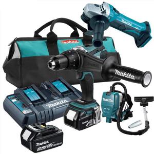 MAKITA DDF458Z + DGA452Z + DVC261ZX11 aku. wiertarko-wkrtarka 91Nm + szlifierka katowa 115mm, odkurzacz plecakowy 18V z 2 aku.3.0Ah - 2861467202