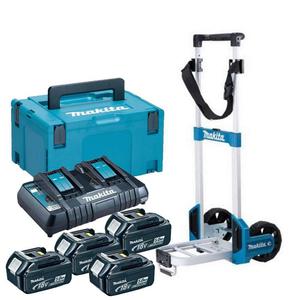 MAKITA DC18RD + dwuportowa szybka adowarka 7.2V - 18V Li-Ion/Ni-Mh + 4x akumulator BL1850B 18V 5.0Ah + TR00000001 wzek transportowy + MAKPAC - 2861467334