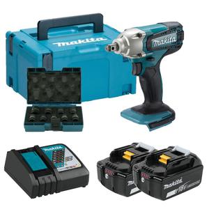 MAKITA DTW190RTJ akumulatorowy klucz udarowy 190Nm 1/2" LXT 18V Li-Ion 2x aku 5.0Ah MAKPAC + B-66232 nasadki udarowe 1/2" CR-MO zestaw 9 sztuk - 2877733367