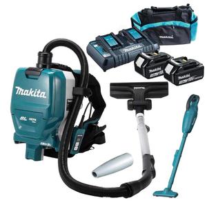 MAKITA DVC261ZX11 BODY + DCL180Z akumulatorowy odkurzacz plecakowy 2x18V + odkurzacz samochodowy + 2x aku. 3.0Ah swuportowa adowarka, torba - 2861467476