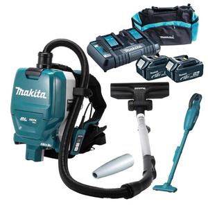 MAKITA DVC261ZX11 BODY + DCL180Z akumulatorowy odkurzacz plecakowy 2x18V + odkurzacz samochodowy + 2x aku. 5.0Ah swuportowa adowarka, torba - 2861467478