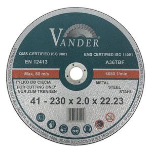 VANDER VT23020 Tarcza tnca do metalu 230mm 2,0mm gruboci do szlifierek ktowych 5 sztuk - 2861469330