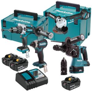 MAKITA DLX4104TJ1 zestaw narzdzi akumulatorowych 18V LXT Li-Ion 3x 5,0Ah wkrtarka zakrtarka udarowa szlifierka ktowa motkowiertarka SDS - 2867048574