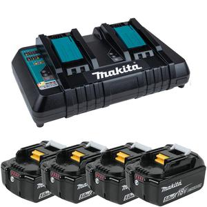 MAKITA DC18RD + 4xBL1850B Dwuportowa Szybka adowarka 7.2V - 18V Li-Ion/Ni-Mh + 4x Akumulator 18V 5.0Ah - 2869098384