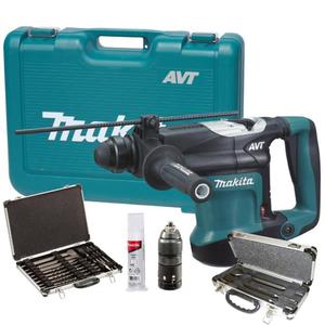 MAKITA HR3210FCT motkowiertarka SDS-PLUS 4,9J 800W AVT wymienny uchwyt + D-42444 zestaw 17 sztuk akcesoriw + D-42357 zestaw 3 sztuk grotw - 2878593388