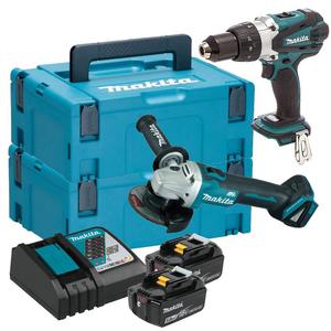 MAKITA DGA504 akumulatorowa szlifierka ktowa 125mm + DHP458 wiertarko-wkrtarka udarowa 91Nm 18V LXT + 2x 5,0Ah MAKPAC - 2869814099