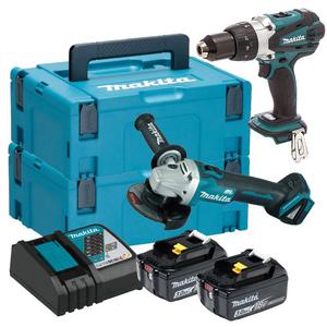 MAKITA DGA504 akumulatorowa szlifierka ktowa 125mm + DHP458 wiertarko-wkrtarka udarowa 91Nm 18V LXT + 2x 3,0Ah MAKPAC - 2869814100