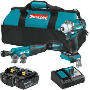 MAKITA DTW300 klucz udarowy 330Nm / 580Nm 1/2" LXT 18V BLDC XPT + DWR180 klucz zapadkowy 47.5Nm 1/4" 3/8" LXT 18V XPT + 2x aku 5.0Ah + torba - 2870172541