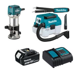 MAKITA RT0702C Frezarka-wycinarka-przecinarka 6/8mm 710W + DVC750LSF1 aku odkurzacz 50W LXT 18V BLDC XPT filtr HEPA + 1x 3.0Ah - 2870600559