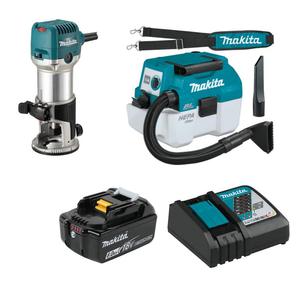 MAKITA RT0702C Frezarka-wycinarka-przecinarka 6/8mm 710W + DVC750LRG1 aku odkurzacz 50W LXT 18V BLDC XPT filtr HEPA + 1x 6.0Ah - 2870600560