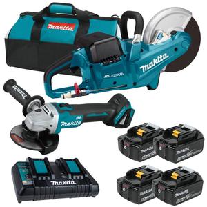 MAKITA DCE090T4X1 akumulatorowa przecinarka tarczowa 230mm 2x18V 18V + DGA504 szlifierka ktowa 125mm 18V LXT BLDC XPT AFT 4x 5.0Ah adowarka torba - 2871845189