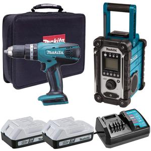 MAKITA HP457D aku wiertarko-wkrtarka udarowa 42Nm + DMR116 aku odbiornik radiowy FM AM LXT 14.4V 18V Seria G 14.4V 18V IP64 2x aku 1.5Ah - 2877022849