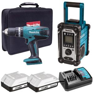 MAKITA HP457D aku wiertarko-wkrtarka udarowa 42Nm + DMR116 aku odbiornik radiowy FM AM LXT 14.4V 18V Seria G 14.4V 18V IP64 2x aku 2.0Ah - 2877022850