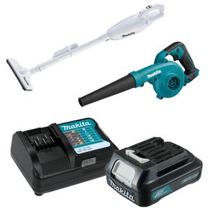 MAKITA UB100D + CL108FDZW akumulatorowa dmuchawa CXT 10.8V - 12V Max Li-Ion 201 km/h + odkurzacz samochodowy 1x aku 1,5Ah / 12V - 2877933482