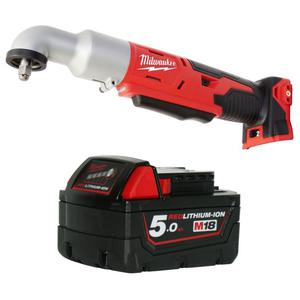 MILWAUKEE M18BRAIW-0 + M18B5 Kompaktowy Ktowy Klucz Udarowy Akumulatorowy 76Nm / 40Nm 18V 5,0Ah Li-Ion uchwyt kwadratowy 3/8" (4933447899 kluczyk) - 2832331339