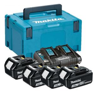 MAKITA DC18RD + 4xBL1830B dwuportowa szybka adowarka 7.2V - 18V Li-Ion/Ni-Mh + 4x akumulator 18V...