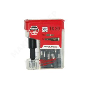 MILWAUKEE 4932430231 IMPACT 10x SHOCKWAVE TX20 Udarowe kocwka wkrtakowa bit, torx, dugo 25mm 15 sztuk + magnetyczny uchwyt na bity - 2853278751