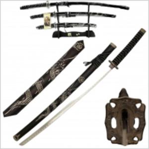 CZARNY SMOK ZESTAW MIECZY KATANA WAKIZASHI TANTO PLUS STOJAK HK1107 - 2874558443