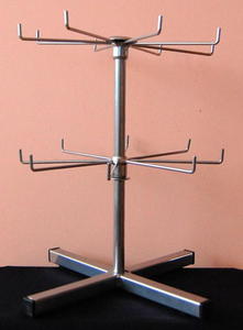 Obrotowy, dwupoziomowy, metalowy stojak do prezentacji np. brelokw - srebrny - 2822286327