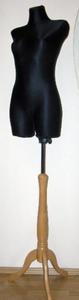 Manekin krawiecki - tors kobiecy dugi czarny - rozmiar 40/42 na drewnianym, jasnym trjnogu - 2822286749