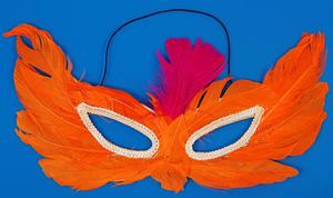 Maska karnawaowa z piórami – pomaraczowa 1 szt