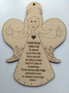 Duy anioek ze sklejki dla dziewczynki z modlitw Aniele Boy - tabliczka drewniana grawer laserem - 2869418463