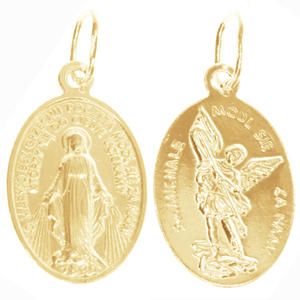 Medalik srebrny pozacany Maryja Niepokalana i Micha Archanio ML008ORO - 2870956295