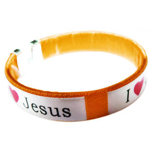 Opaska bransoletka z napisem I (love) Jesus, Jesus (love) me! pomaraczowa - 2869413314