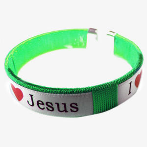 Opaska bransoletka z napisem I (love) Jesus, Jesus (love) me! zielona - 2869413315