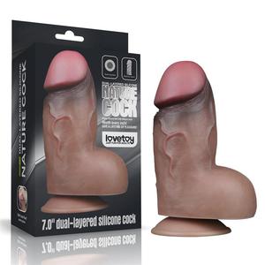 Dildo z Przyssawk Dwuwarstwowy Silikon Platinum 18cm Brzowy - 2878356065