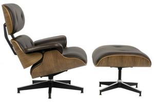 Fotel LOUNGE HM PREMIUM SZEROKI z podnkiem brzowy - sklejka orzech, skra naturalna T066F.BROWN.SET - 2869055850