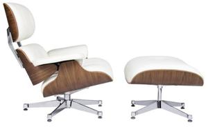 Fotel LOUNGE VA PREMIUM SZEROKI biay z podnkiem - sklejka orzech, skra naturalna T066CF.WHITE.SET - 2869055859