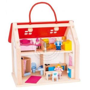 GOKI - Drewniany domek dla lalek w walizce z akcesoriami - 51780 - 2828045046