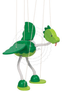 GOKI - Marionetka - zielony dinozaur - zabawki drewniane - 51942 - 2828044433