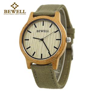 Stylowy drewniany zegarek Bewell Basic Khaki + pude - 2859220628
