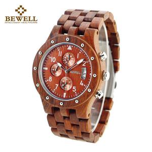 Drewniany zegarek Bewell Chronograf Czerwony+ szkatu - 2859220614
