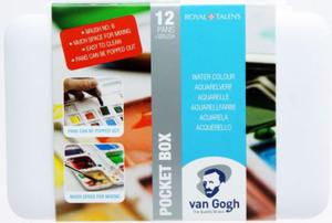 Komplet farb akwarelowych Van Gogh Talens pocket box 12 kol + pdzelek nylonowy nr 6, plastikowa kas - 2860108660