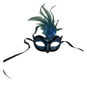 Maska-Venetian Mask Light Blue with Light Blue Stone and Feather - 2876766153