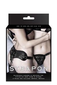 STRAPON BLACK PU HARNESS WITH TWO RINGS - 2878024200