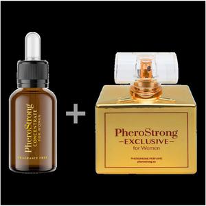 PheroStrong EXCLUSIVE for Women - Perfumy 50ml + Concentrate 7,5ml - Perfumy z Feromonami + Bezzapachowy Koncentrat Feromonw - 2878265123