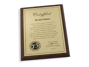 Certyfikat Jubileuszowy - dyplom na podkadzie drewnianym - DCE006 - 2827300118